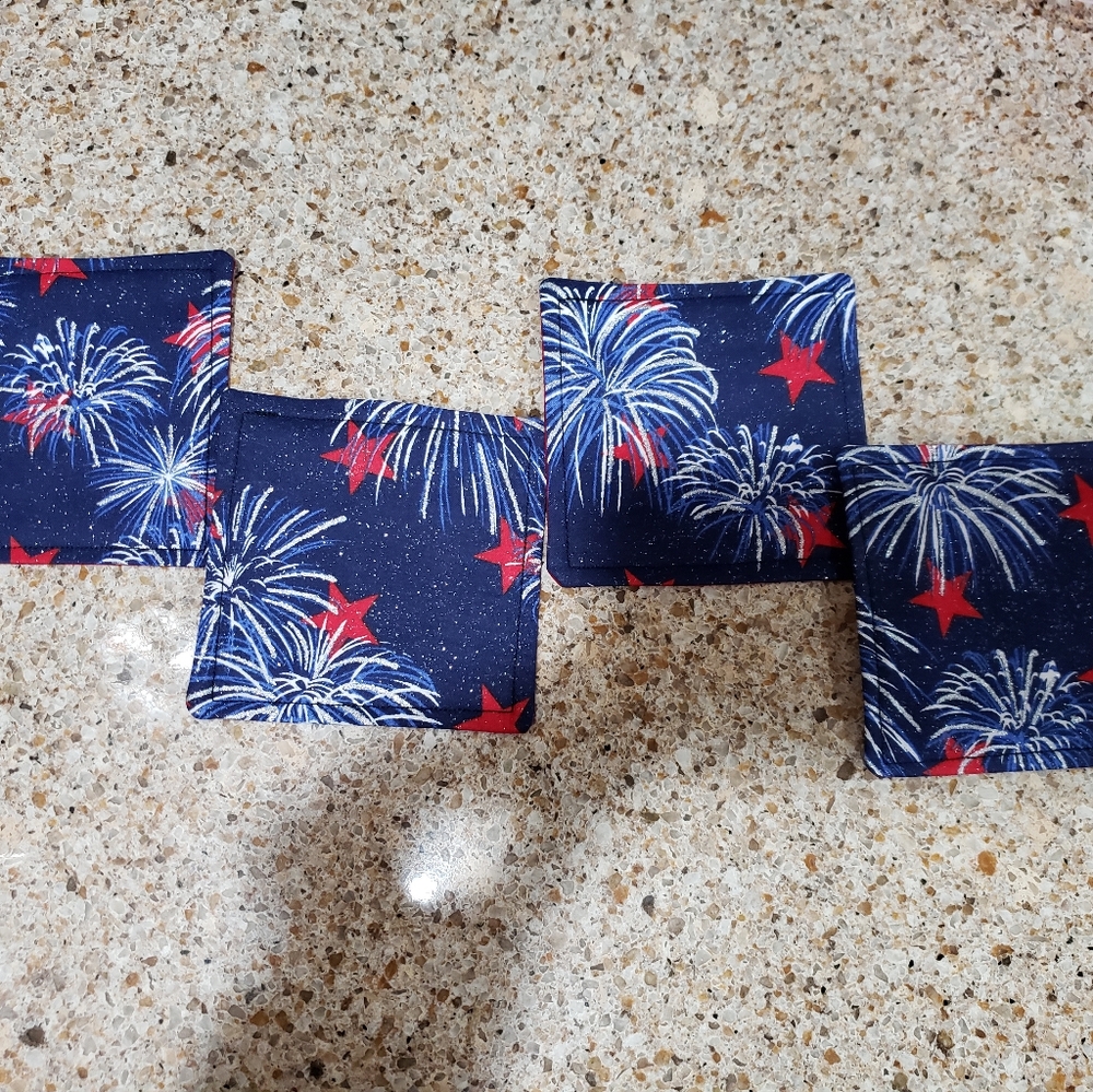 Coasters set of 4 patriotic fireworks July 4th handmade